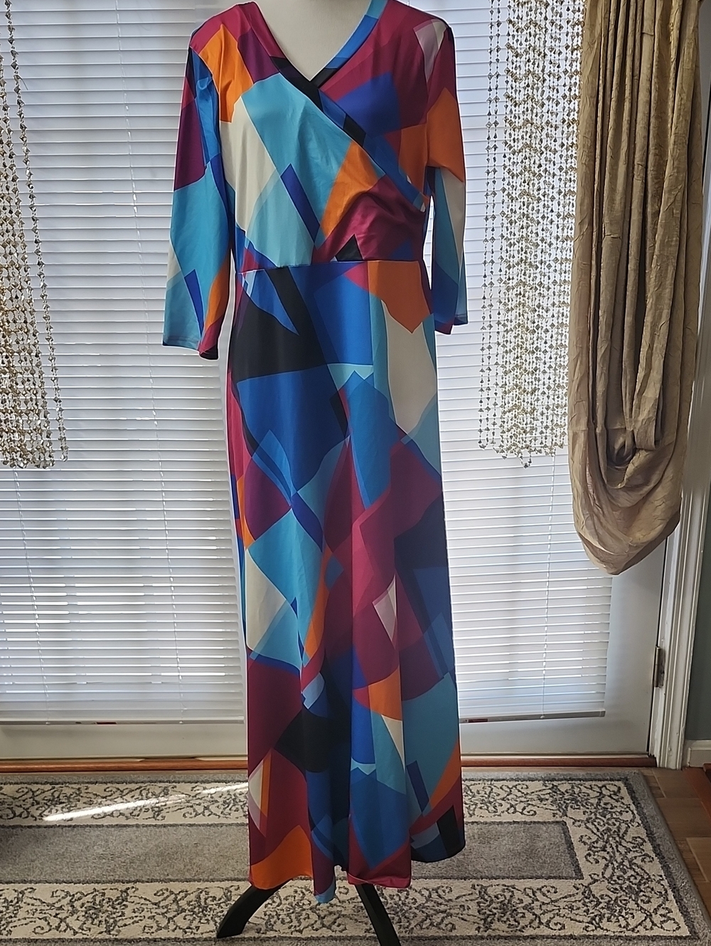Colorblock V-Neck Maxi Dress - Multicolor